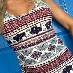 Rue21 Burgundy and White Elephant Print Tank Top